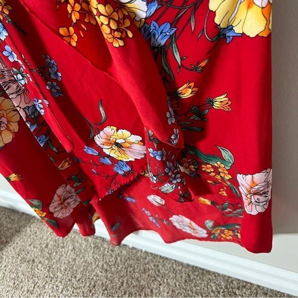 Charming Charlie Sleeveless Red High Low Ruffle Floral Dress Size Medium - Picture 7 of 10